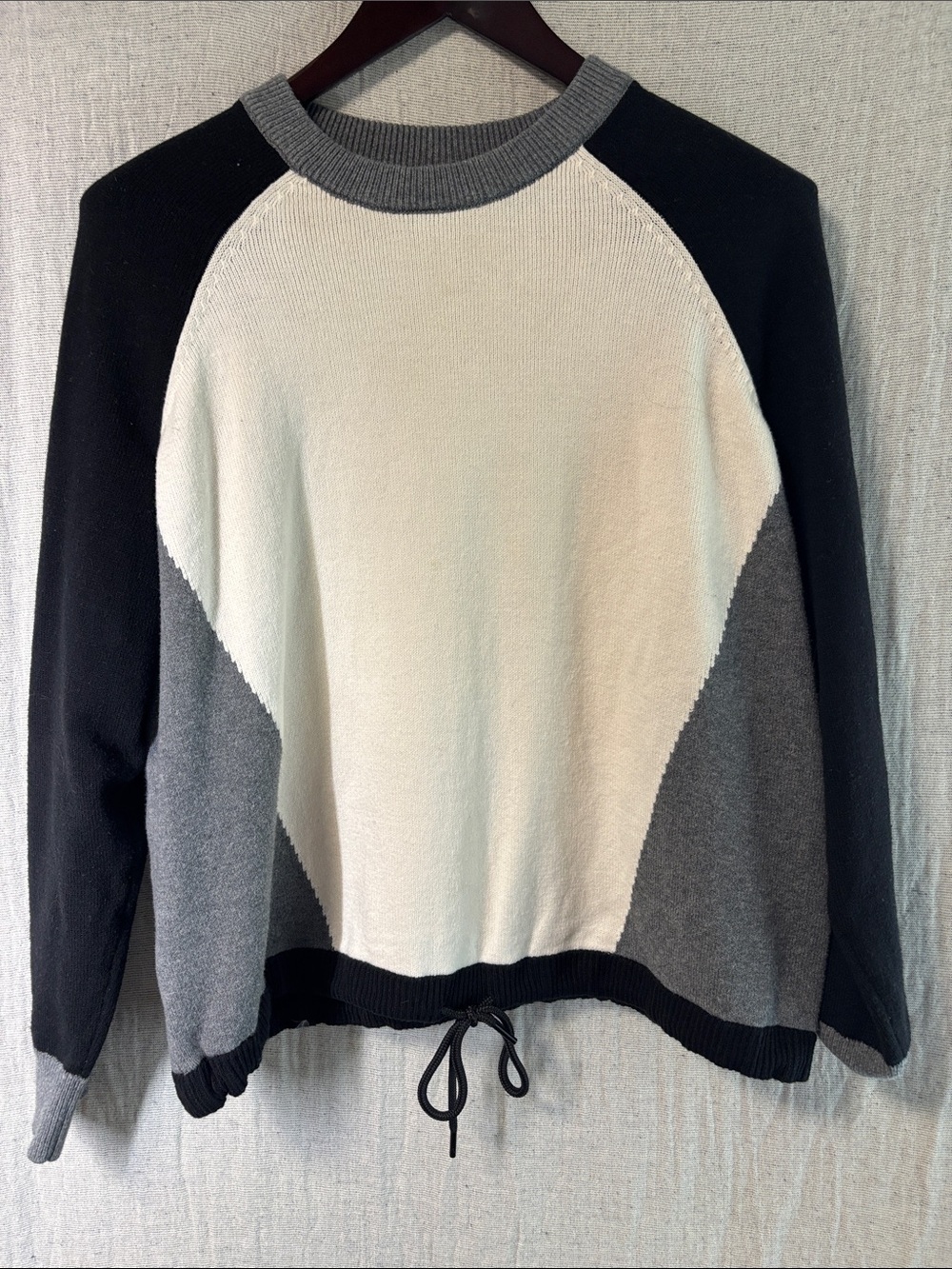 Lou & Grey Colorblock Crewneck Sweater in White, Gray, and Black
